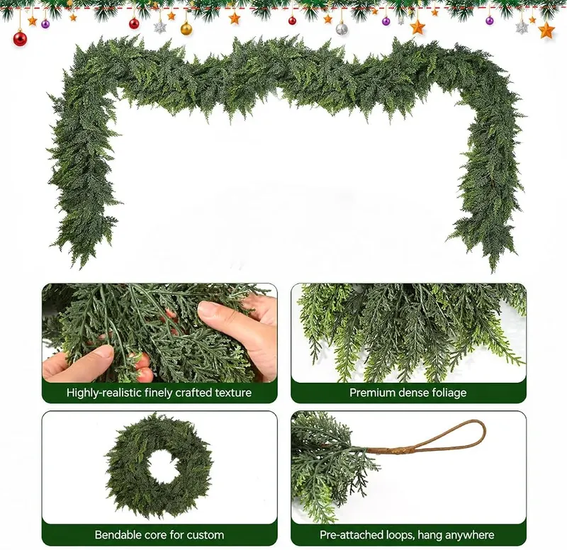 SYLVANEX 9FT Christmas Garland – 180 dense branch clusters