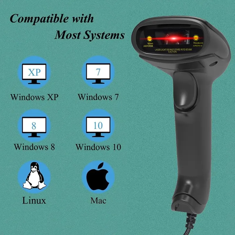 symcode USB Laser Barcode Scanner Wired Handheld – Plug n Play - simple installation with any