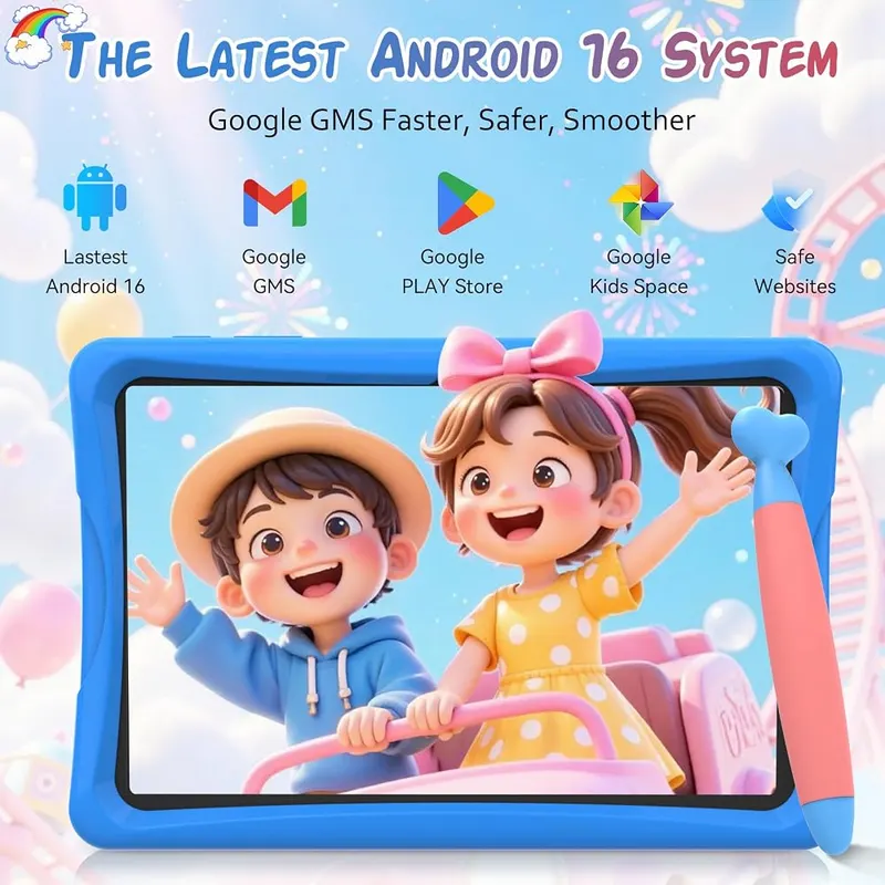 TABWEE Kids Tablet 10 inch Sky Blue – 10 Inch Tablet, Android 16 Tablet, 16GB RAM