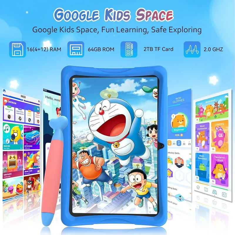 TABWEE Kids Tablet 10 inch Sky Blue – 4**【Beautiful and Durable TPU Case with Stand】The kids'