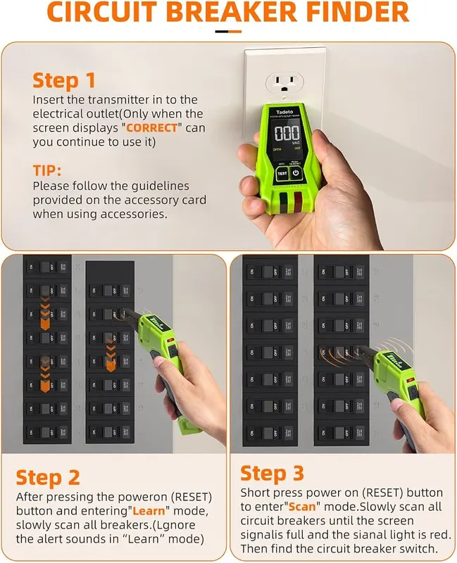 Tadeto Circuit Breaker Finder Tool – GFCI detection for six circuit faults