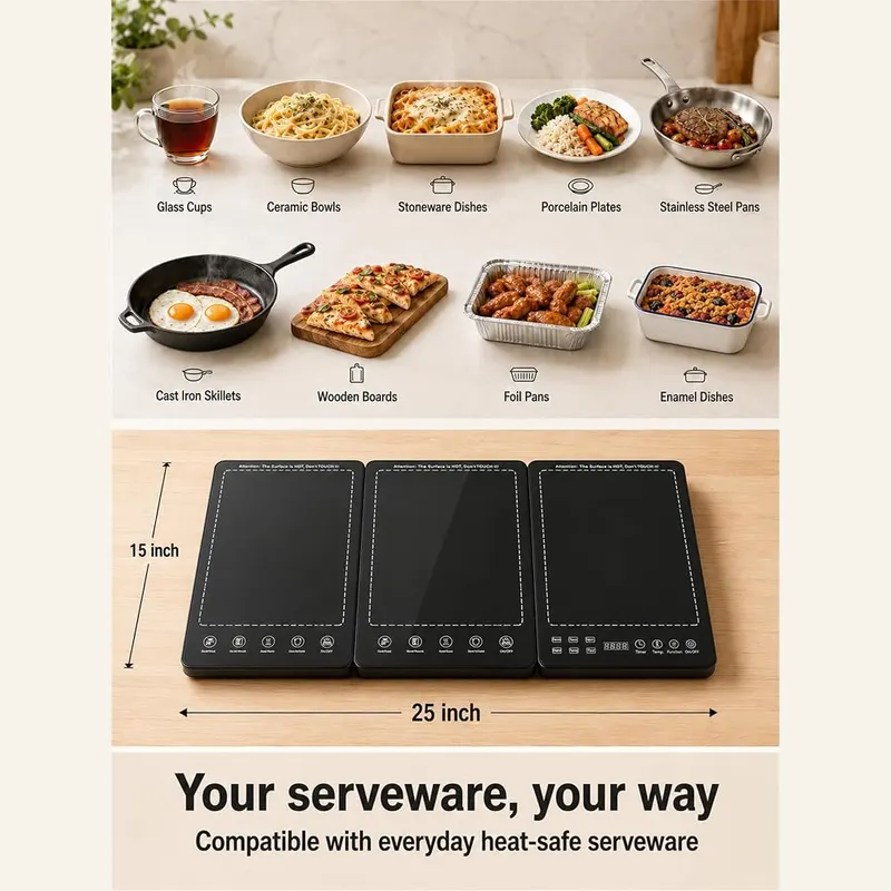 TANDEMRAY 3-in-1 Modular Warming Tray – Adjustable temperature up to two hundred forty-eight degrees