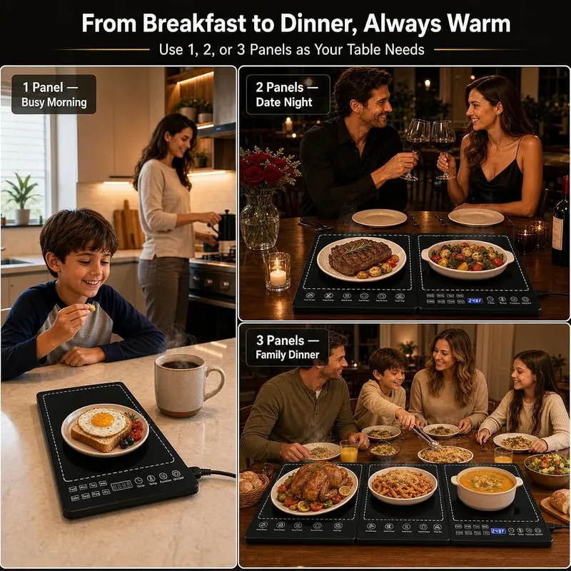 TANDEMRAY 3-in-1 Modular Warming Tray – Simple touch controls for quick adjustments