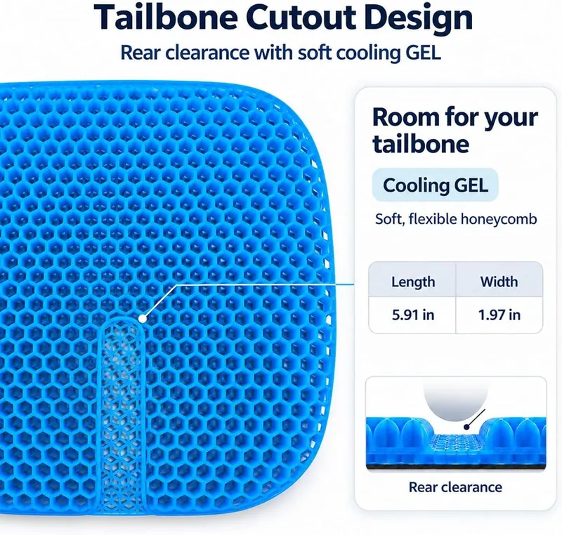 TaskSlim Gel Seat Cushion – Ergonomic rear coccyx pressure relief