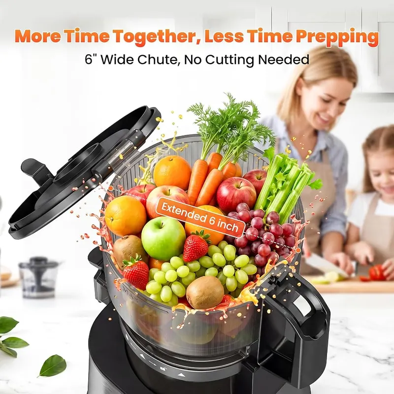 TechRise 3-in-1 Cold Press Juicer – Six inch wide feed chute