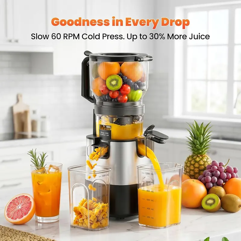 TechRise 3-in-1 Cold Press Juicer – Slow 60 RPM masticating motor