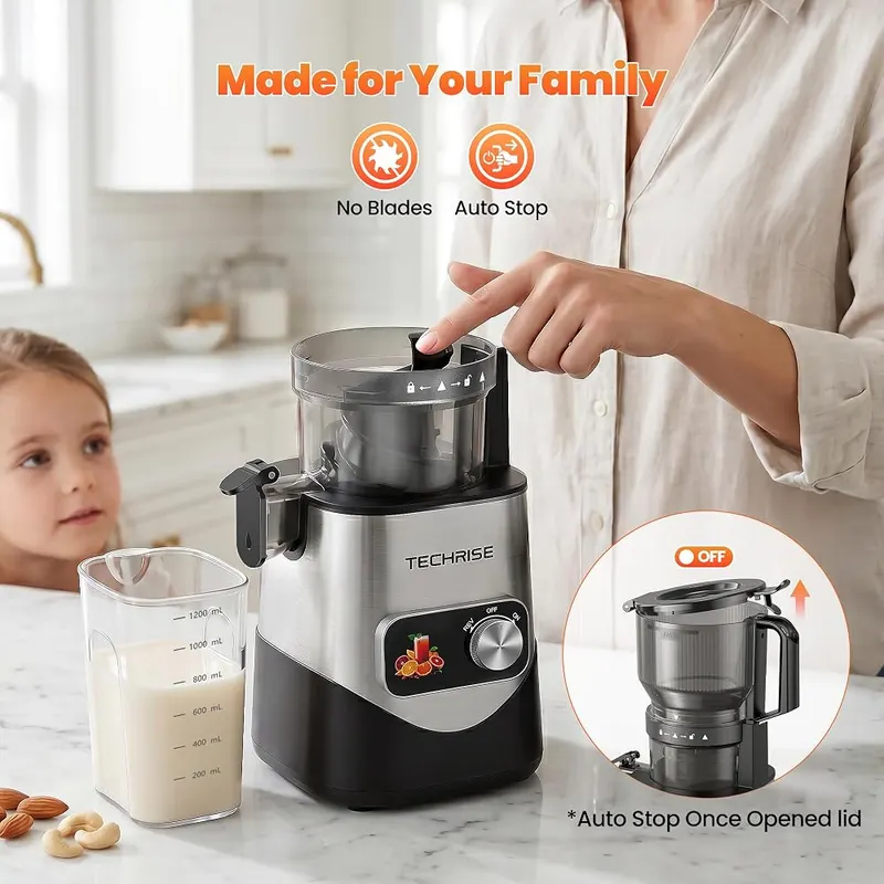 TechRise 3-in-1 Cold Press Juicer – BPA-free parts listed