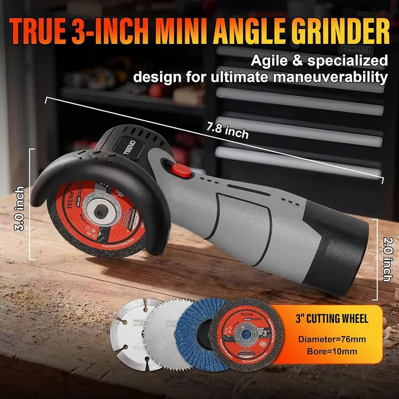 TEENO Brushless Cordless Angle Grinder 3″ – 500w Brushless Power & Ultra-Compact