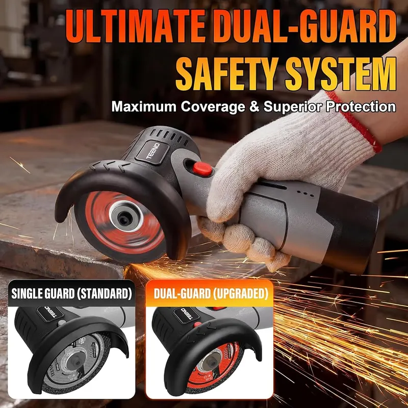 TEENO Brushless Cordless Angle Grinder 3″ – True Dual-Guard Safety System