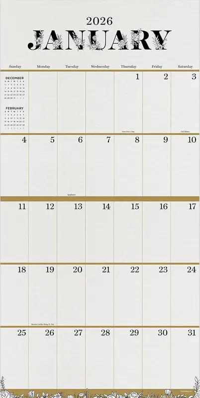 TF Publishing 2026 Big Grid-Floral Wall Calendar – Stylish and Bold