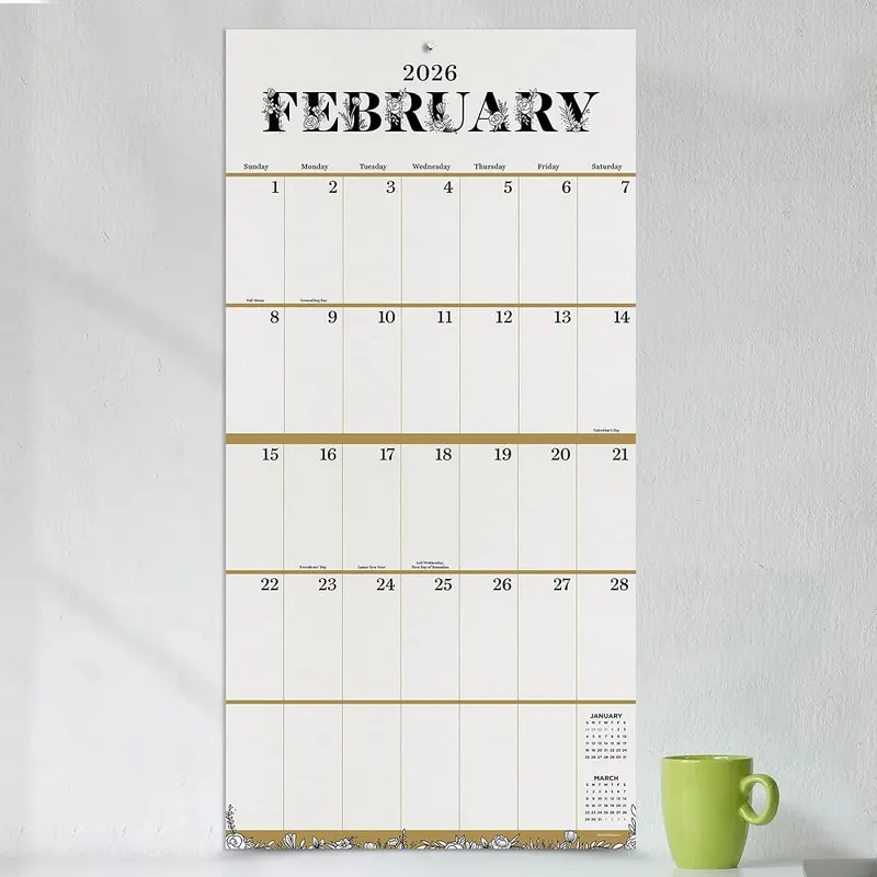 TF Publishing 2026 Big Grid-Floral Wall Calendar – Smooth Writing