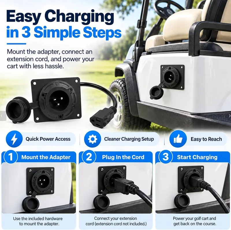 TFFUAM Golf Cart Charging Port Adapter – Weather resistant tight sealing flip cover