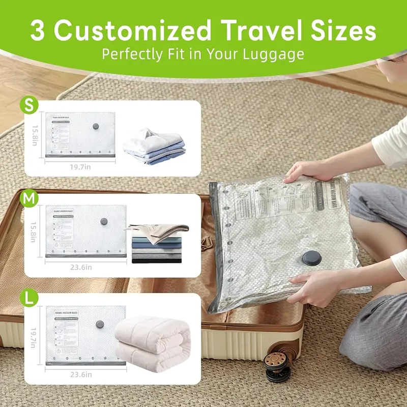 Tinzum 12 Pack Vacuum Bags – Cordless USB-rechargeable travel pump