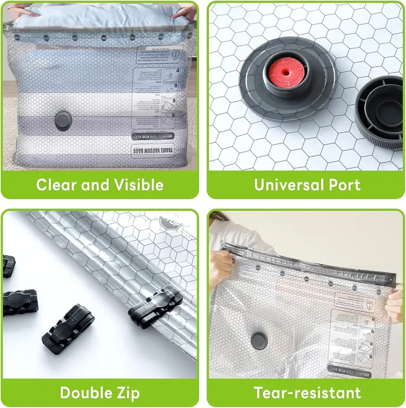 Tinzum 12 Pack Vacuum Bags – Dual-zipper reusable bags