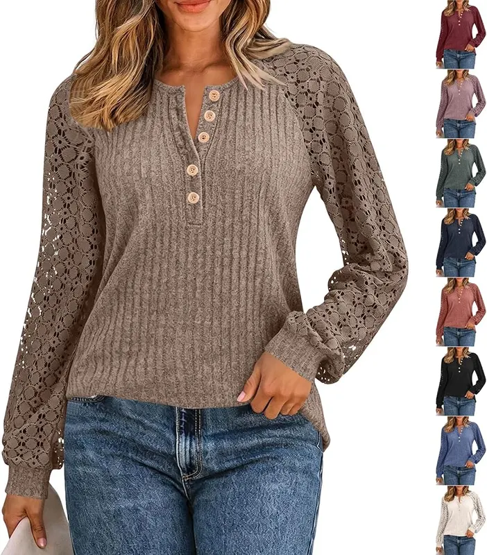 tobchonp Long Sleeve Henley Shirts in #A005-light Brown