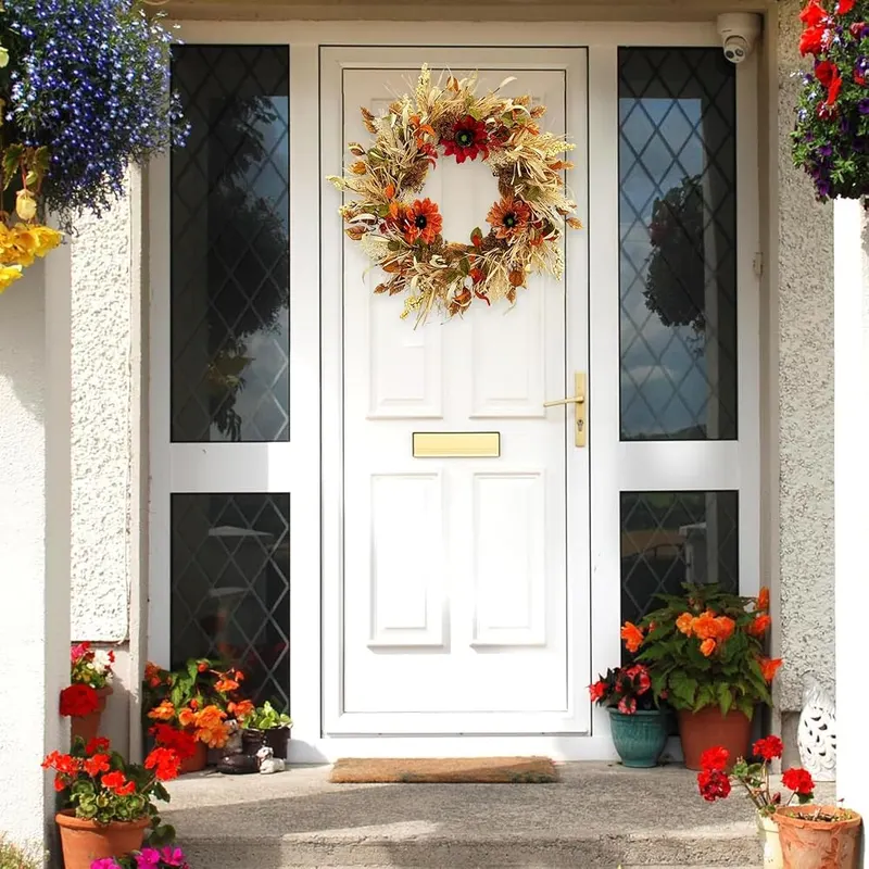 TOKCARE 24 Inch Fall Wreaths – Raffia, wheat and berry accents