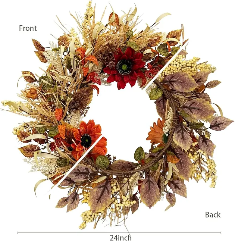 TOKCARE 24 Inch Fall Wreaths – Red and orange harvest colors