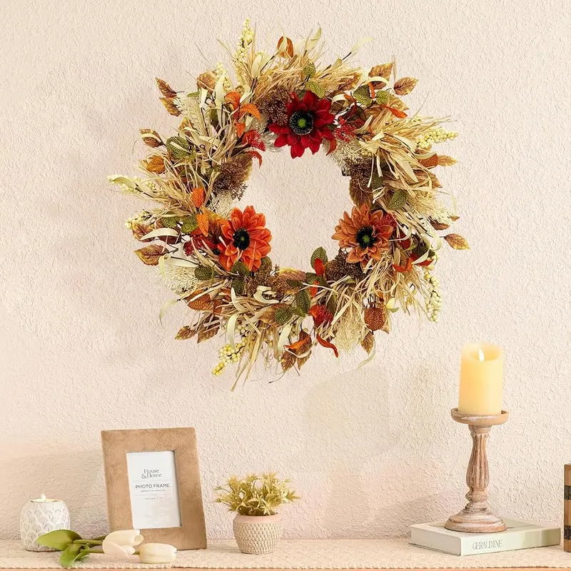 TOKCARE 24 Inch Fall Wreaths – Sturdy shape-holding backing