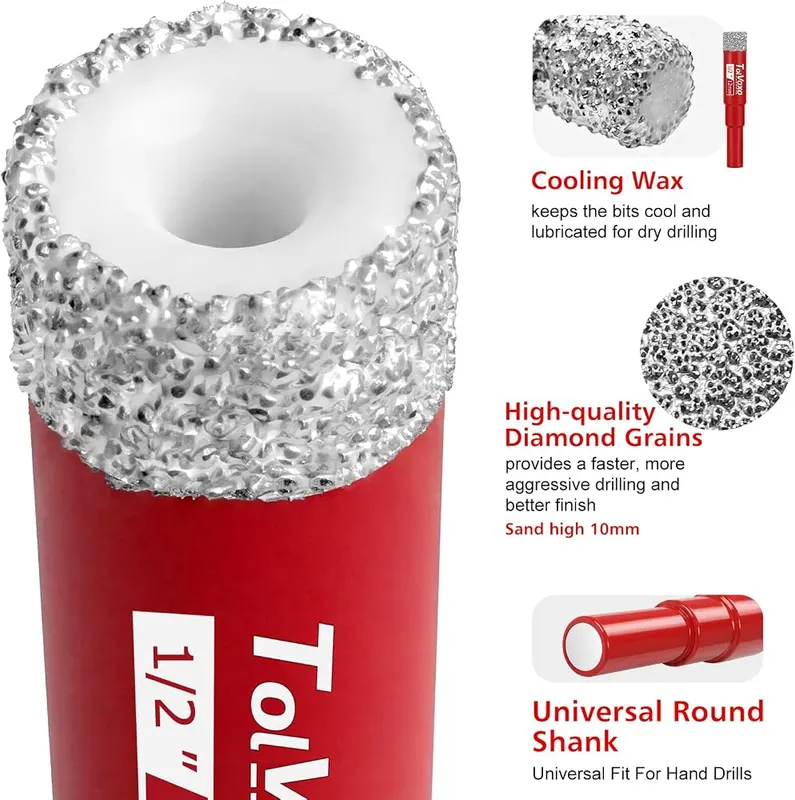 Tolvaxo 10Pcs Dry Diamond Drill Bit Set – Advanced Cooling Performance for Wet & Dry Drilling