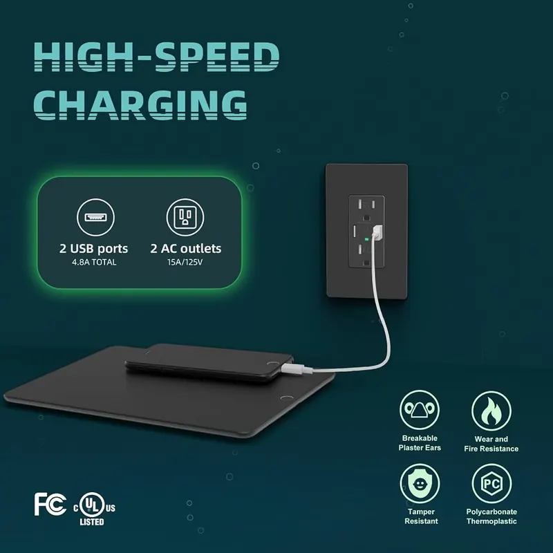TOPELER 4.8A USB Wall Receptacle Outlet – USB electrical outlet has two USB ports