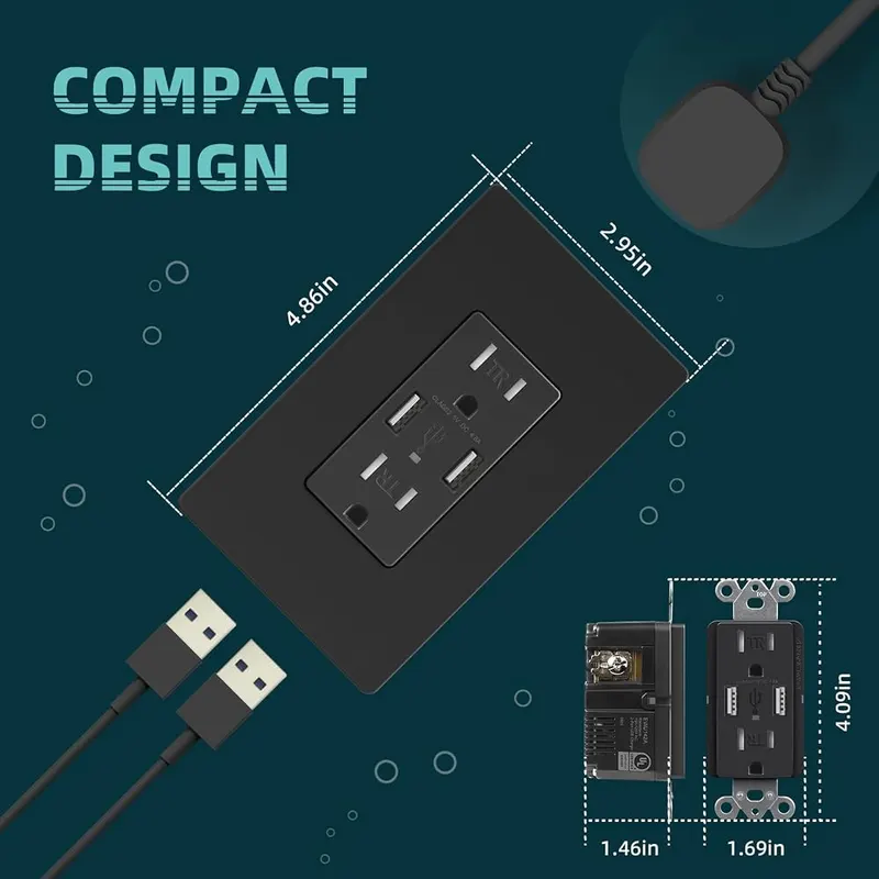 TOPELER 4.8A USB Wall Receptacle Outlet – Modern Design