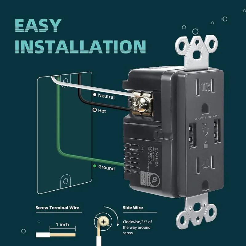 TOPELER 4.8A USB Wall Receptacle Outlet – Easy to Install