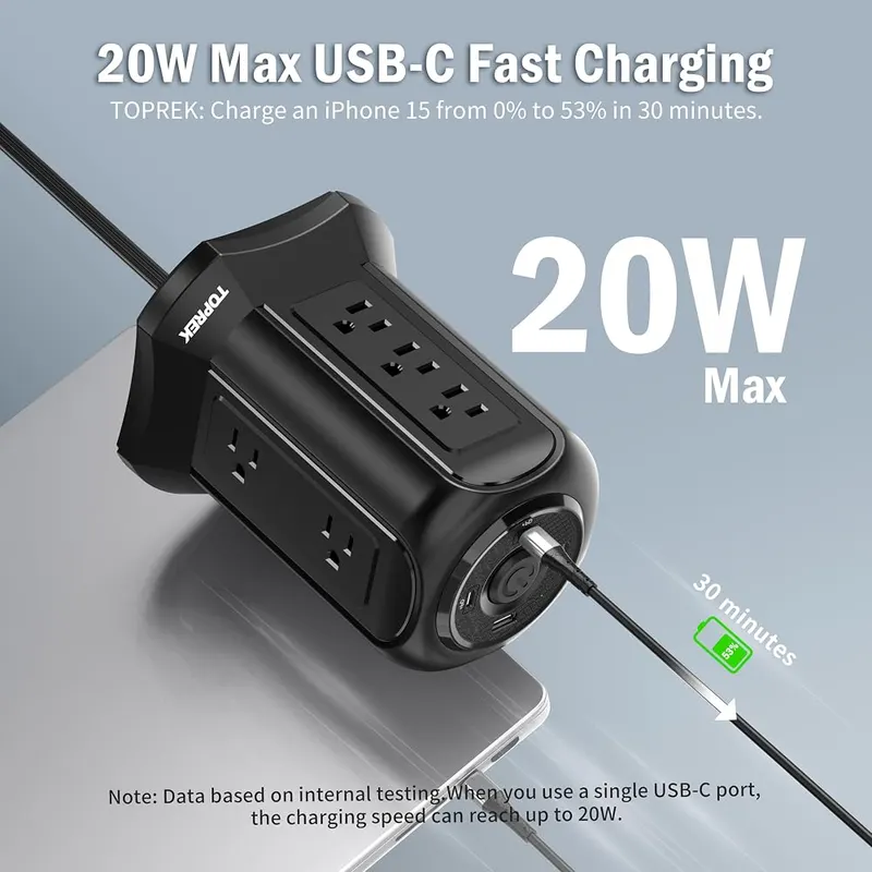 TOPREK Tower Power Strip Surge Protector 2100J – Two 20W USB-C ports