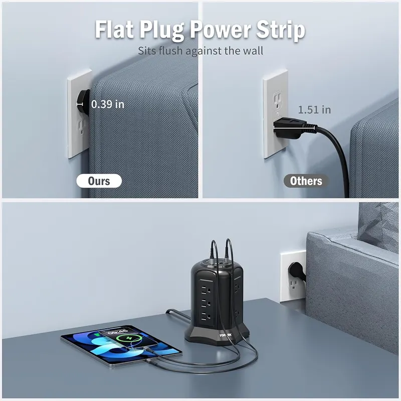 TOPREK Tower Power Strip Surge Protector 2100J – Outlets on four sides