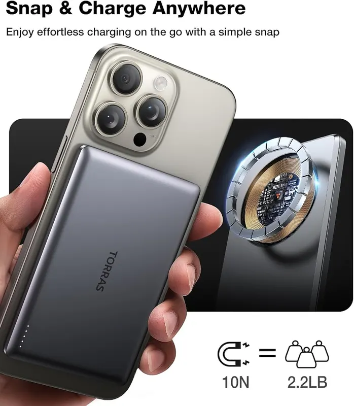 TORRAS 5,000mAh MiniMag Power Bank – Fast magnetic wireless charging