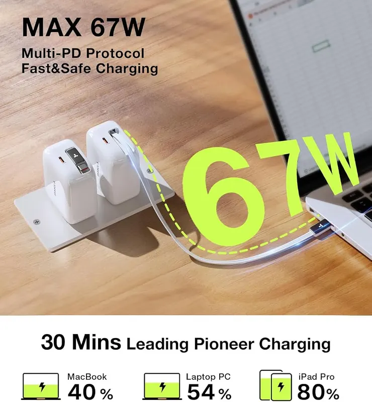 TORRAS iPhone 17 67W Charger – Built-in battery protection mechanism