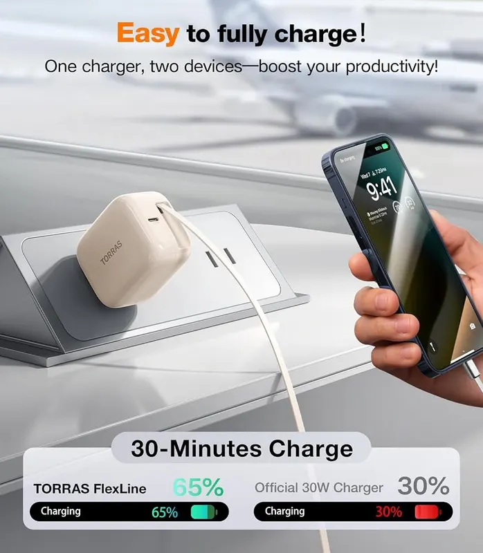 TORRAS PolarCircle Qi2 Mag-Safe Charger & FlexLine – Includes a forty watt charger block