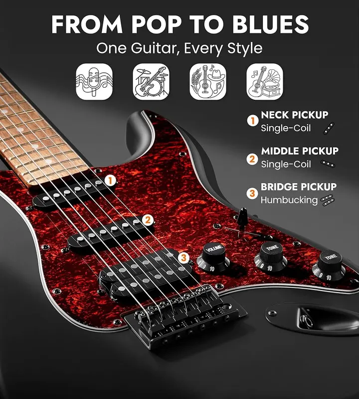 Tostar 39″ HSS Electric Guitar Kit 5-Way – 39-inch HSS electric guitar kit