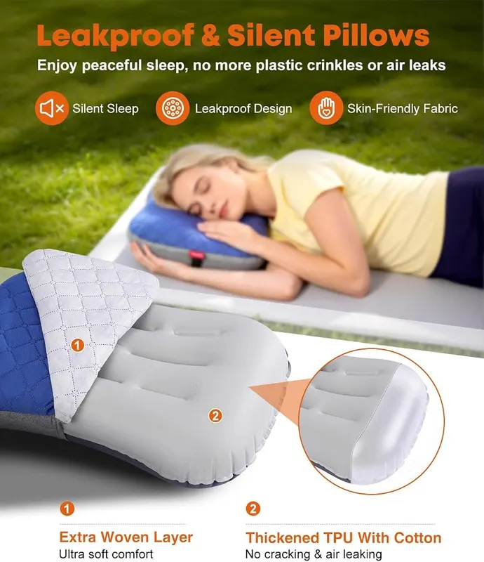 Trakiom Inflatable Camping Pillow – Soft cotton removable outer cover