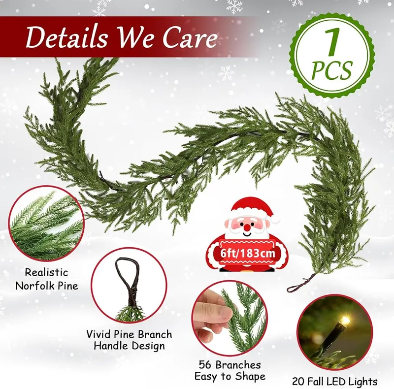 TranquilBliss 6FT Christmas Garland – Six foot festive holiday length