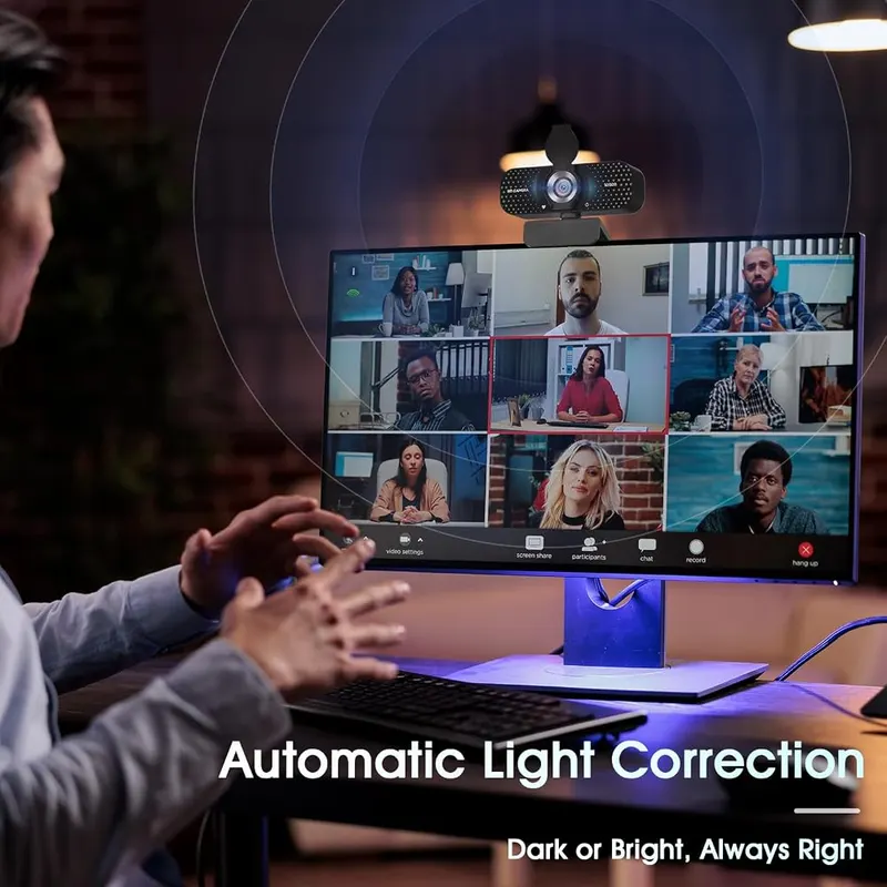 TRAUSI 1080P FHD Webcam – Automatic Light Correction Technology