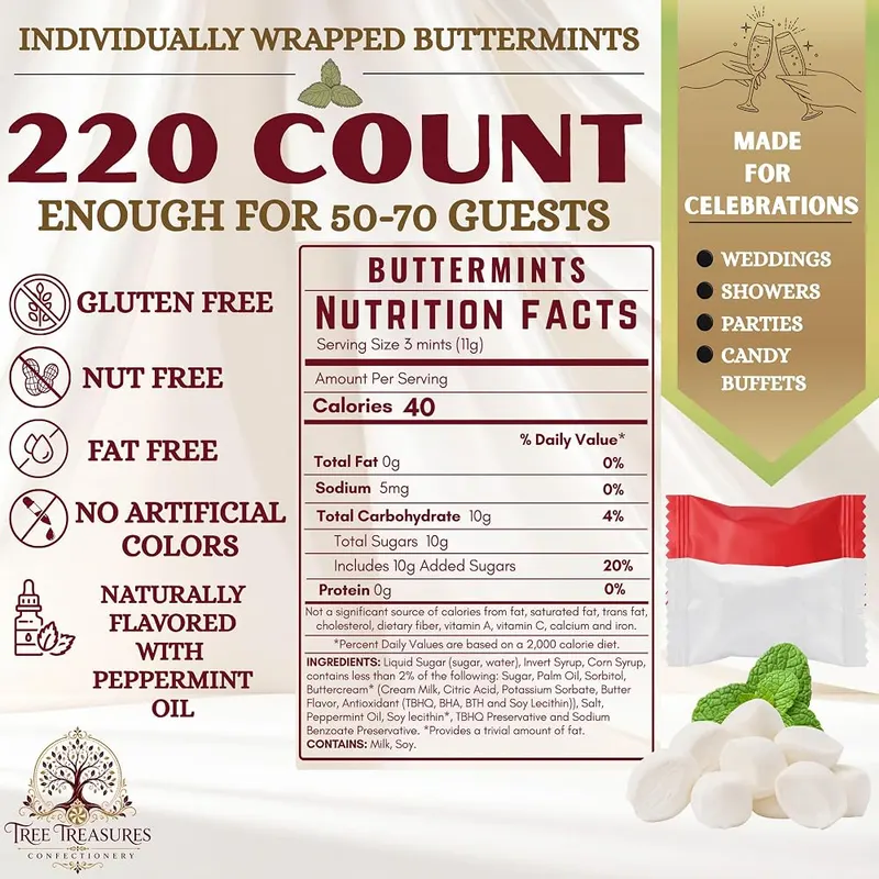 Tree Treasures Red and White Christmas and Wedding – Two hundred twenty individually wrapped mints