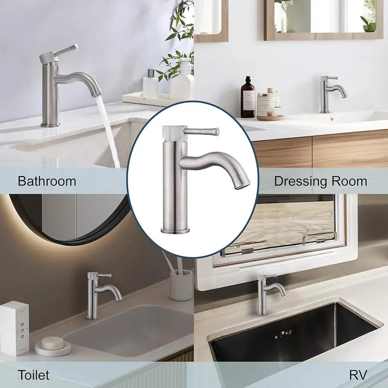 TRYSEA Brushed Nickel Bathroom Faucet – 360 degree splash sprayer extender