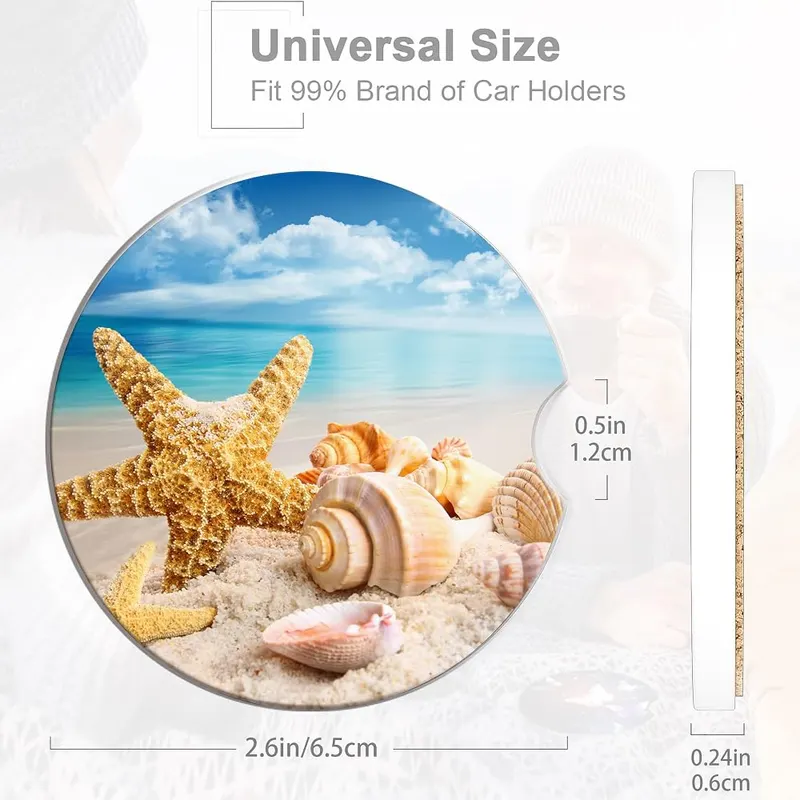 TUBAMQ Beach Starfish Shells Car Coasters – product photo 2 of 7