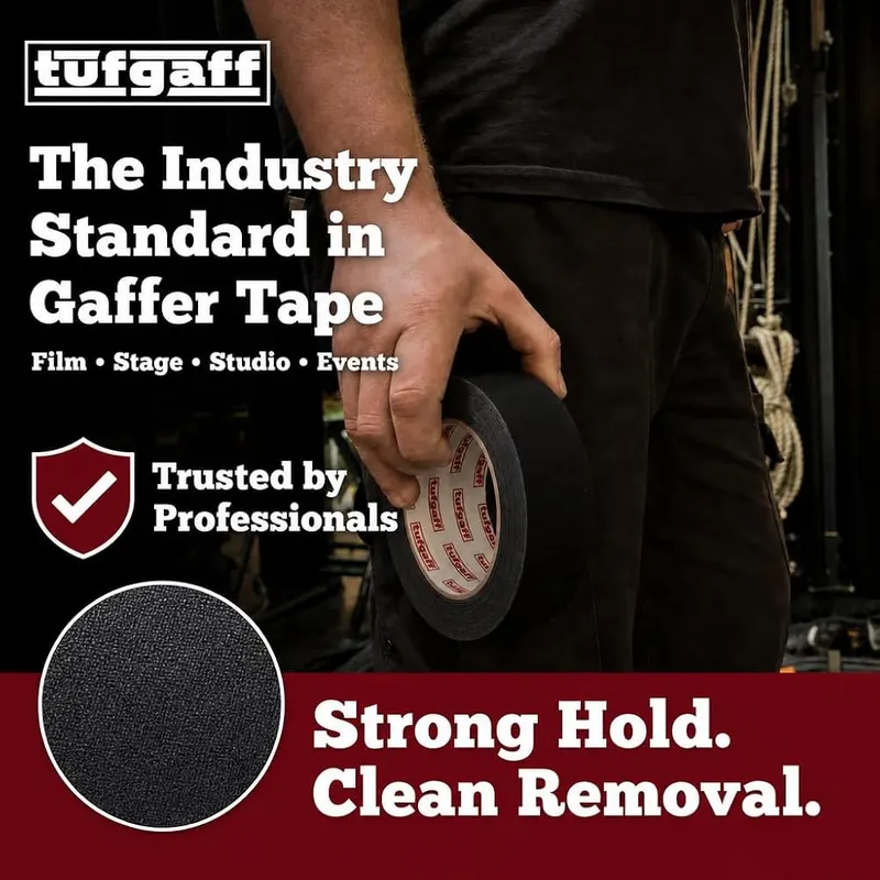 TufGaff Professional Black Gaffers Tape – Genuine professional grade cloth backing