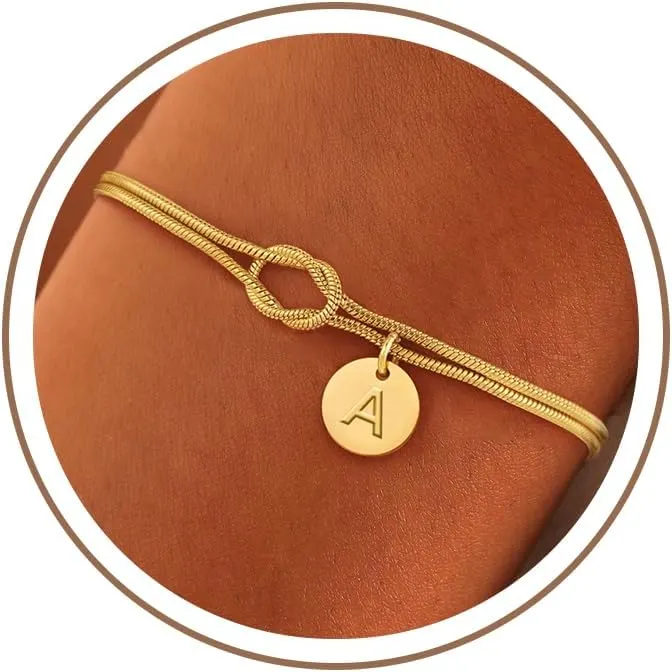 Turandoss 14K Gold Plated Initial A-Z Bracelets in A.