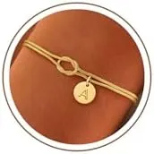 Turandoss 14K Gold Plated Initial A-Z Bracelets – 14K gold plated initial bracelet