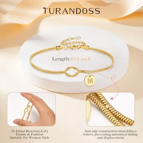 Turandoss 14K Gold Plated Initial A-Z Bracelets – Wear alone or layered