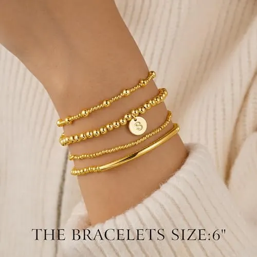 Turandoss Gold Cross Bead Bracelets Sets – Elastic stretch band