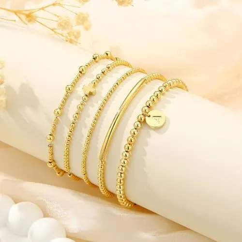 Turandoss Gold Cross Bead Bracelets Sets – Thirteen letter options