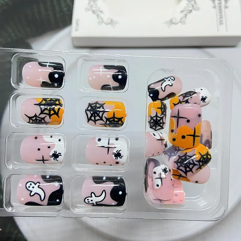 Tyuimhx Halloween Press on Nails Short Square – Easy to Use:Choose the suitable Halloween fake nails
