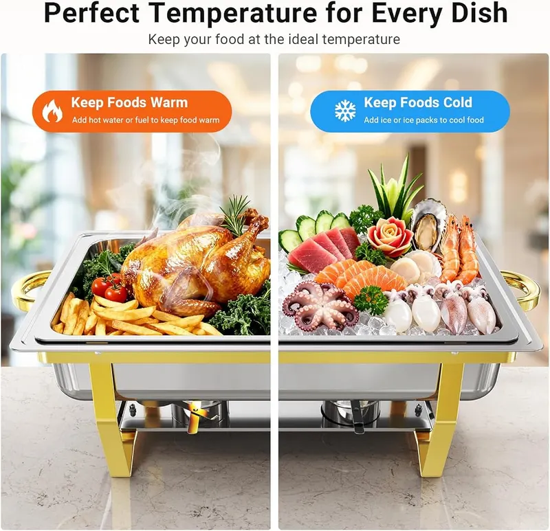 Ublue Chafing Dishes Gold-silver 4 Pack – Space saving stackable design