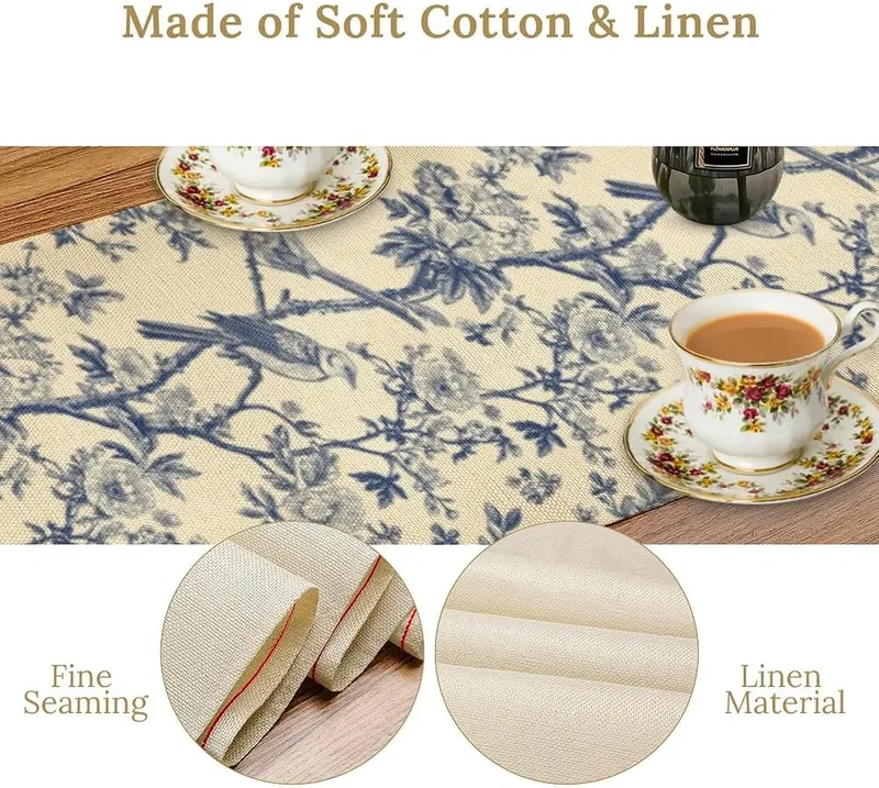 UEQIKI Blue Birds Flowers Table Runner – product photo 3 of 7