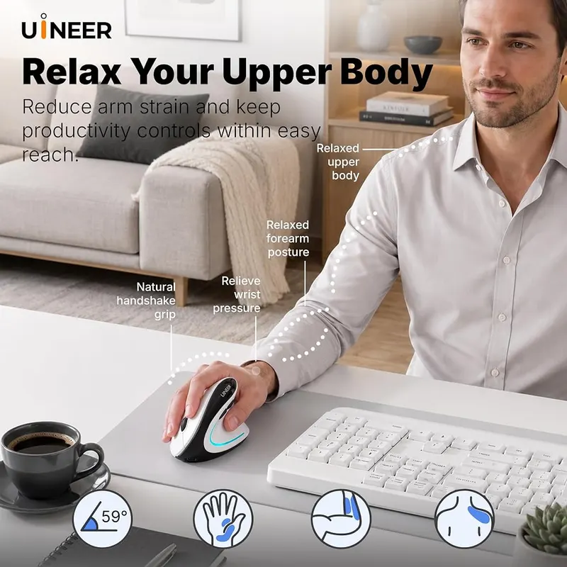 Uineer Ergonomic Wireless Vertical Mouse – Vertical ergonomic mouse shape