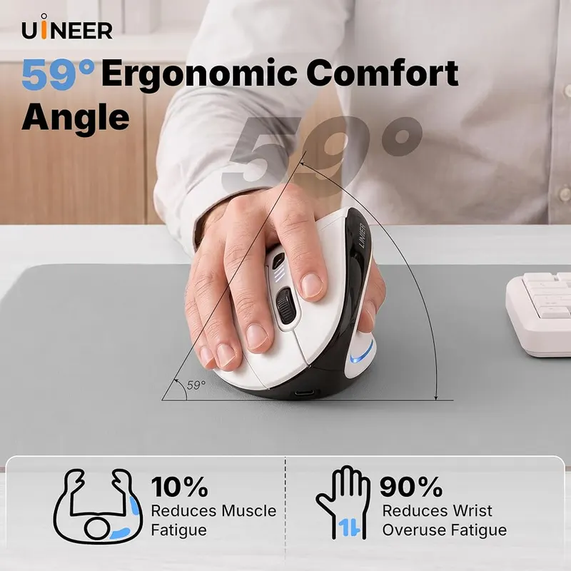 Uineer Ergonomic Wireless Vertical Mouse – Silent buttons, side scroll wheel