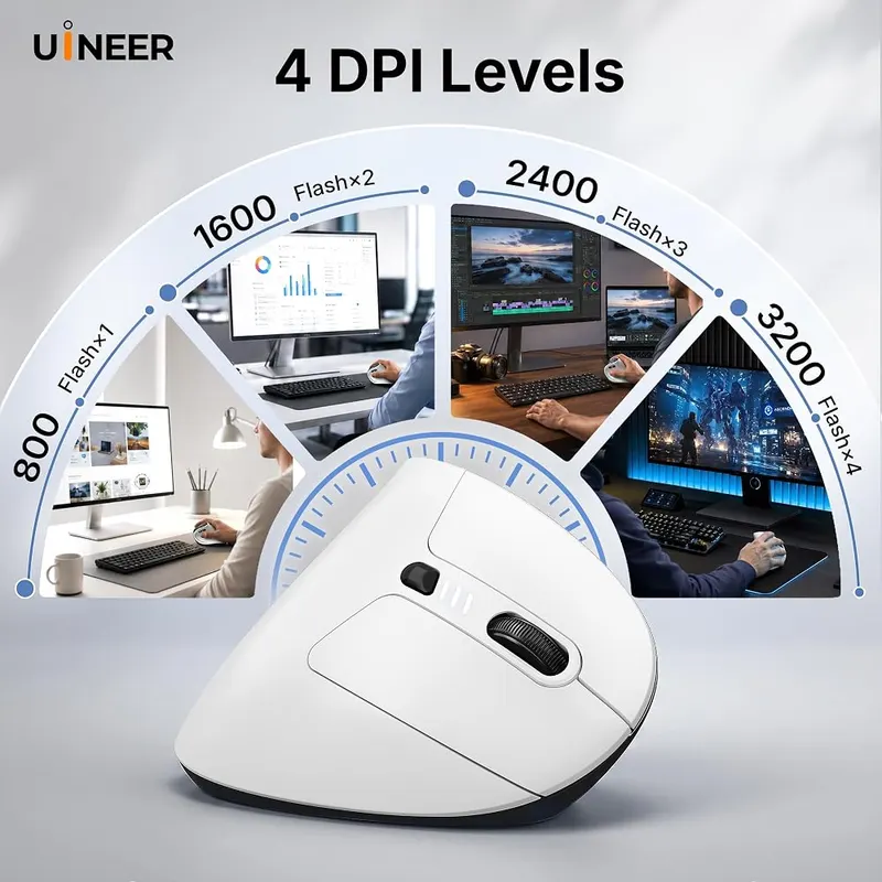Uineer Ergonomic Wireless Vertical Mouse – Rechargeable 500mAh battery